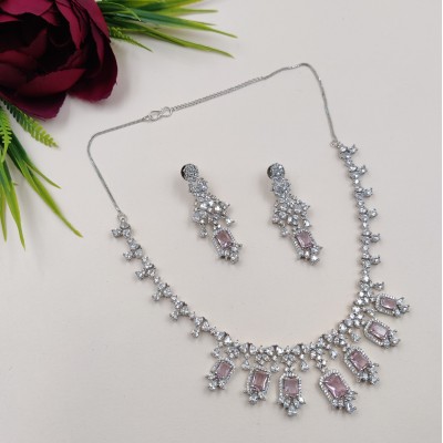 Pink Stone Shimmering Necklace Set 